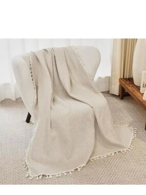 100% Pure Linen Blanket with Fringe, 49.6" x 59.8" NEW